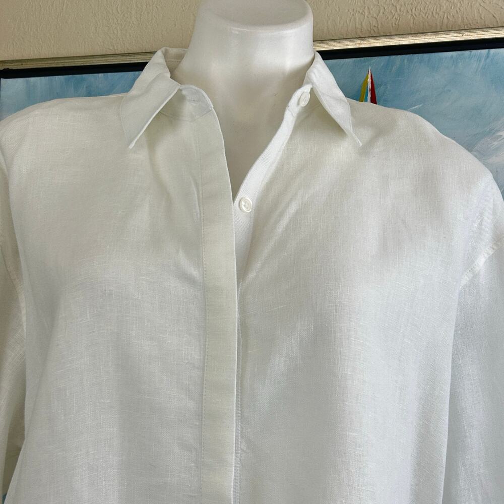 Athleta Button down Blouse White Linen Midday Oversized woman’s large - Picture 3 of 9